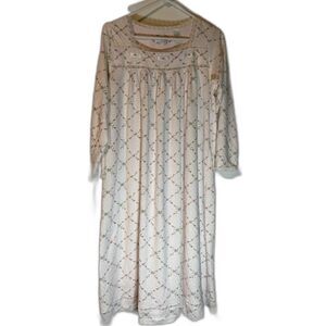 Vtg Aria Nightgown Flannel Lace Trim Long Slve Grannycore Cozycore Cottagecore S